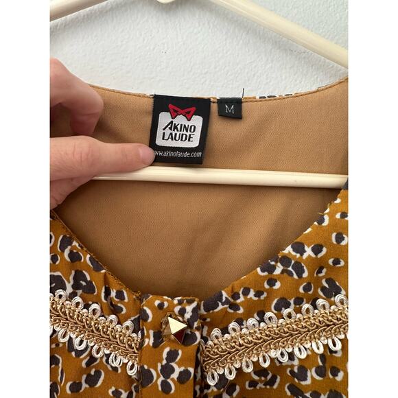 Akino Laude Dress Women’s Medium Animal Print Boho Scoop Neck Mini Tan Bohemian - Picture 4 of 8